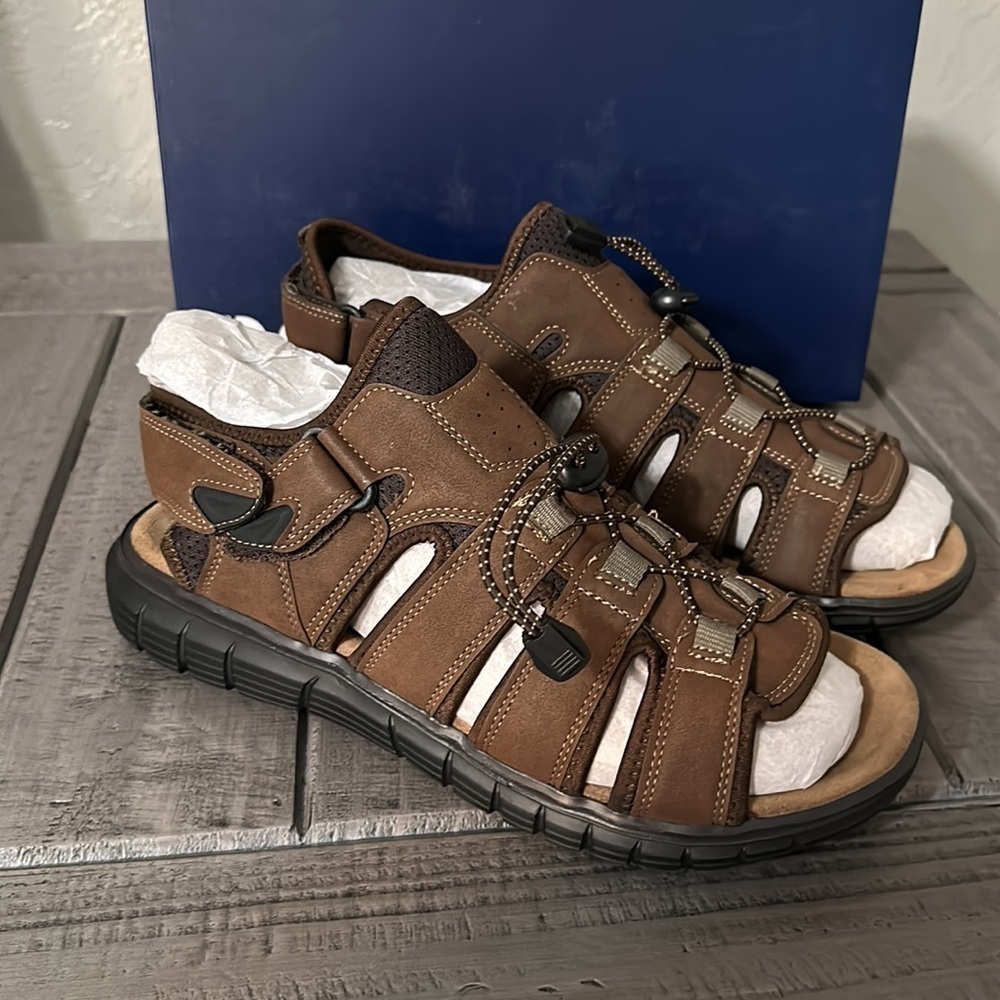 Dockers Stephen SupremeFlex Men's Sport leather Sandals dark tan size 11M